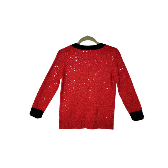 J. Crew Women's Crewneck Scattered Sequin Wool Mohair Sweater Red Navy Blue Sz S - Picture 3 of 6